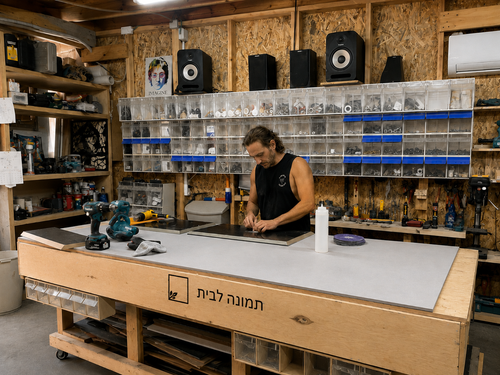 דניאל עובד על יצירה באולפן